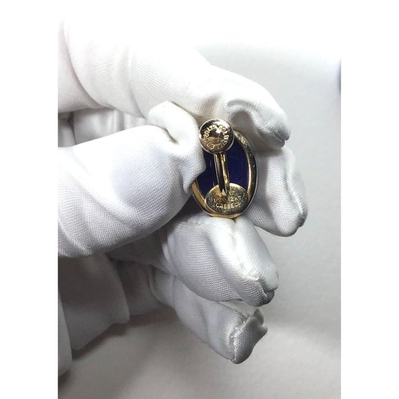 Vintage Egyptian Style Burt Cassell Gold Filled Blue Scarab Screw Back Earrings - Picture 3 of 7